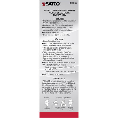 Lumos LED Mogul Extended 45 watt 277-480 3000K/4000K/5000K HID Replacements, HID Replacements