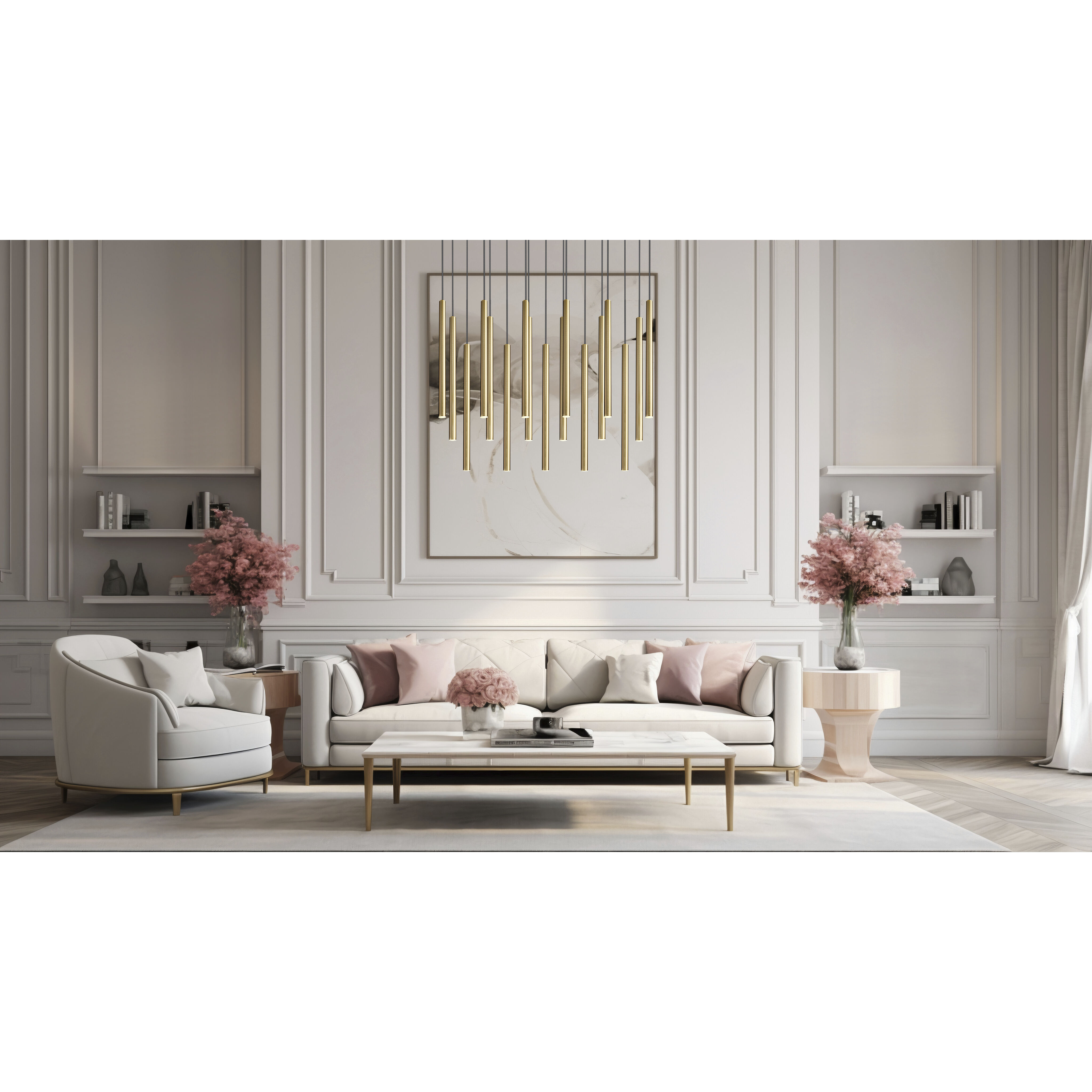 Forest Linear Chandelier Ceiling Light in Modern Gold