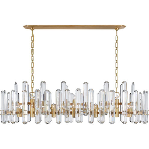 AERIN Bonnington 24 Light 55 inch Hand-Rubbed Antique Brass Linear Chandelier Ceiling Light in Crystal, Large