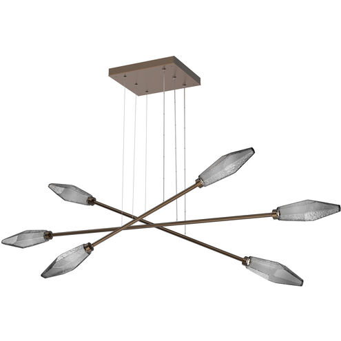 Rock Crystal LED Flat Bronze Linear Multi-Pendant Ceiling Light in 3000K LED, Smoke, Triple Moda