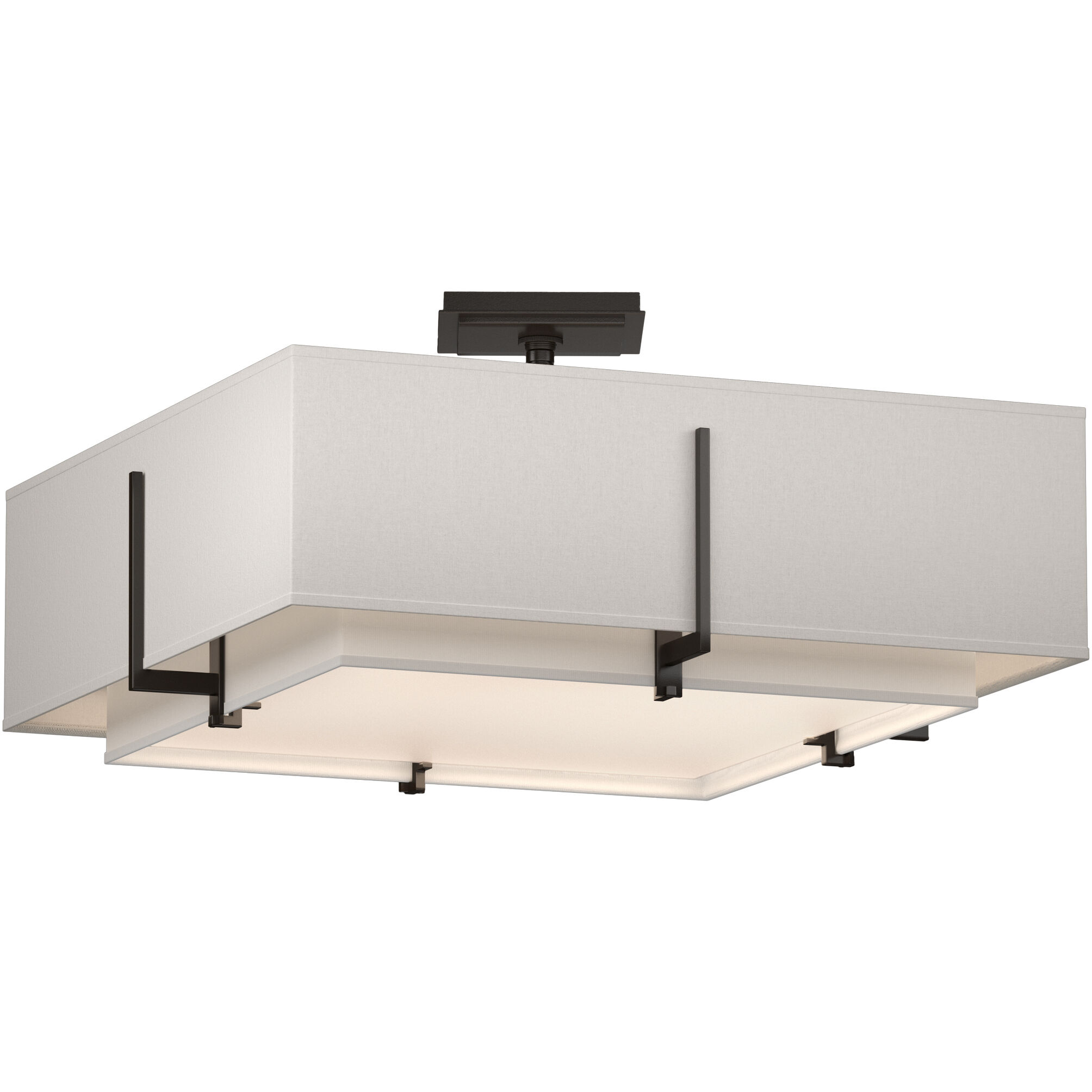 Exos 4 Light 20.6 inch Oil Rubbed Bronze Semi-Flush Ceiling Light in Natural Anna/Flax, Square