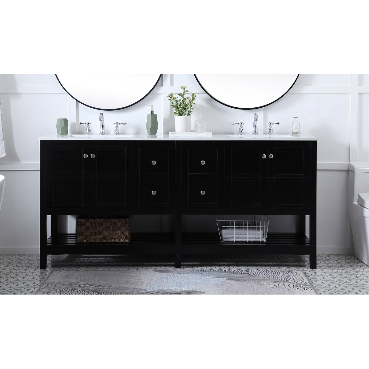 Theo 72 X 22 X 34 inch Black Vanity Sink Set