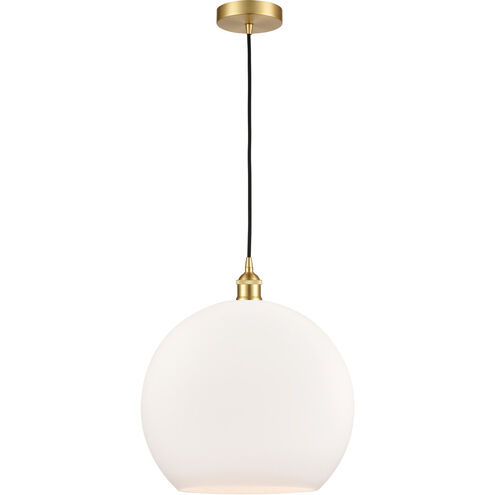 Edison Athens LED 13.75 inch Satin Gold Pendant Ceiling Light in Matte White Glass