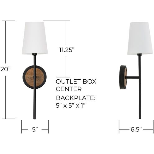 Jonah 1 Light 5 inch Light Wood and Matte Black Sconce Wall Light