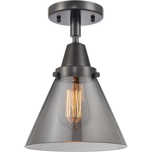 Franklin Restoration Large Cone LED 7.75 inch Matte Black Flush Mount Ceiling Light in Plated Smoke Glass