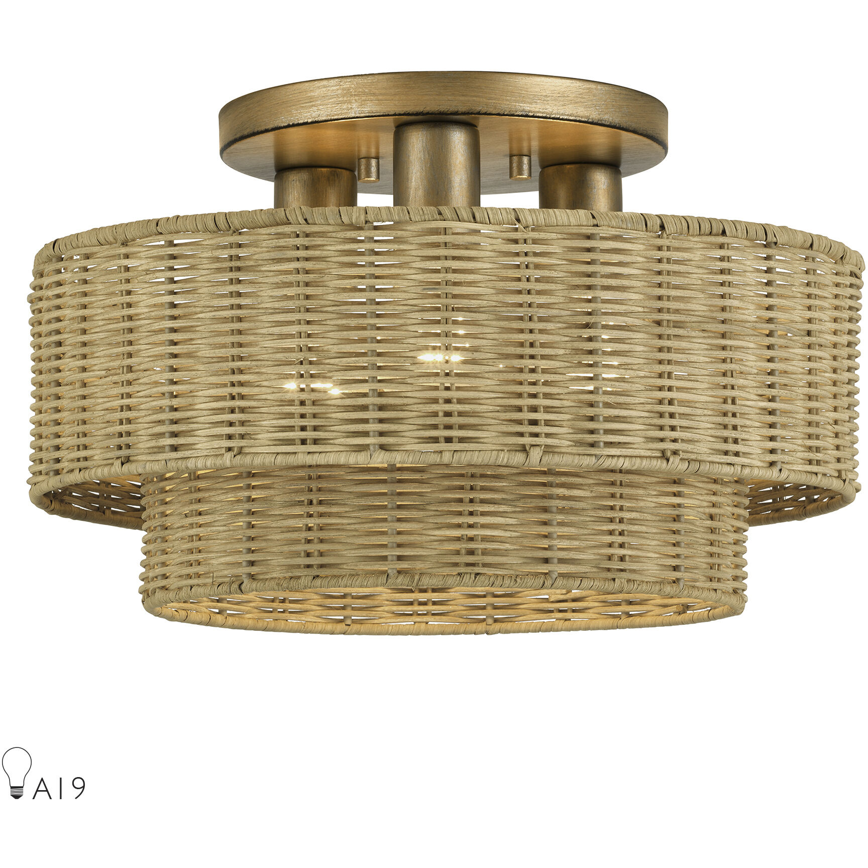 Weavington 3 Light 15 inch Antique Gold Leaf Semi Flush Mount Ceiling Light, Large