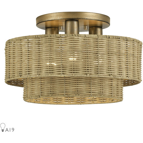 Weavington 3 Light 15 inch Antique Gold Leaf Semi Flush Mount Ceiling Light, Large