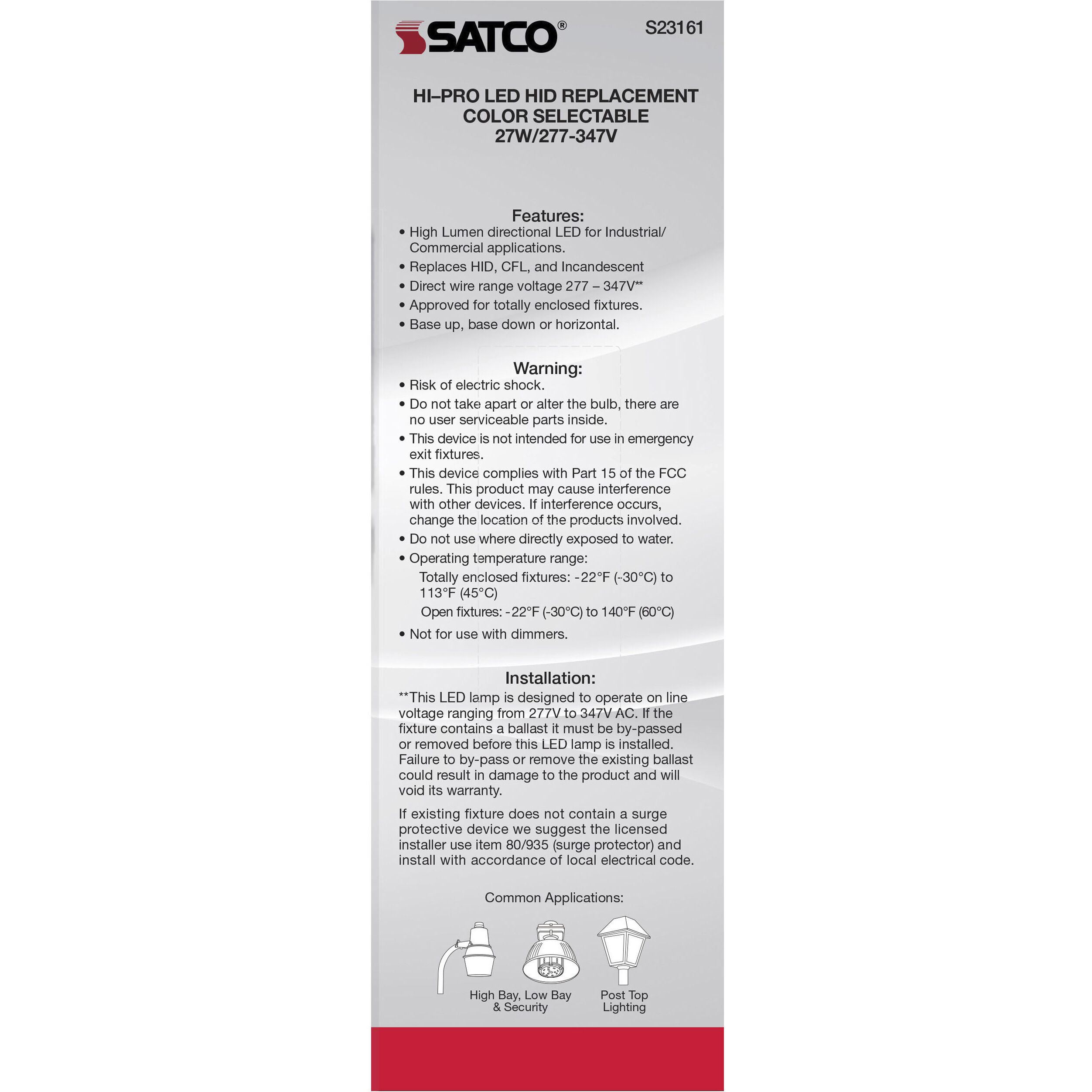 Lumos LED Medium 27 watt 277-347 3000K/4000K/5000K HID Replacements, HID Replacements