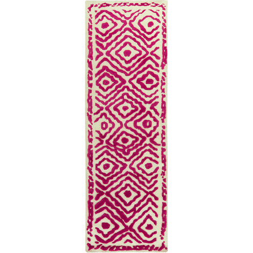 Atlas 96 X 30 inch Bright Pink, Beige Rug