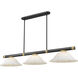 Vanguard 3 Light 58.5 inch Matte Black and Rubbed Brass Billiard Ceiling Light in White Mottle Glass
