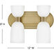 Lisa McDennon Tallulah LED 12 inch Lacquered Brass Bath Light Wall Light in 3000K, Etched Opal, 5W, Two Light, Sconce