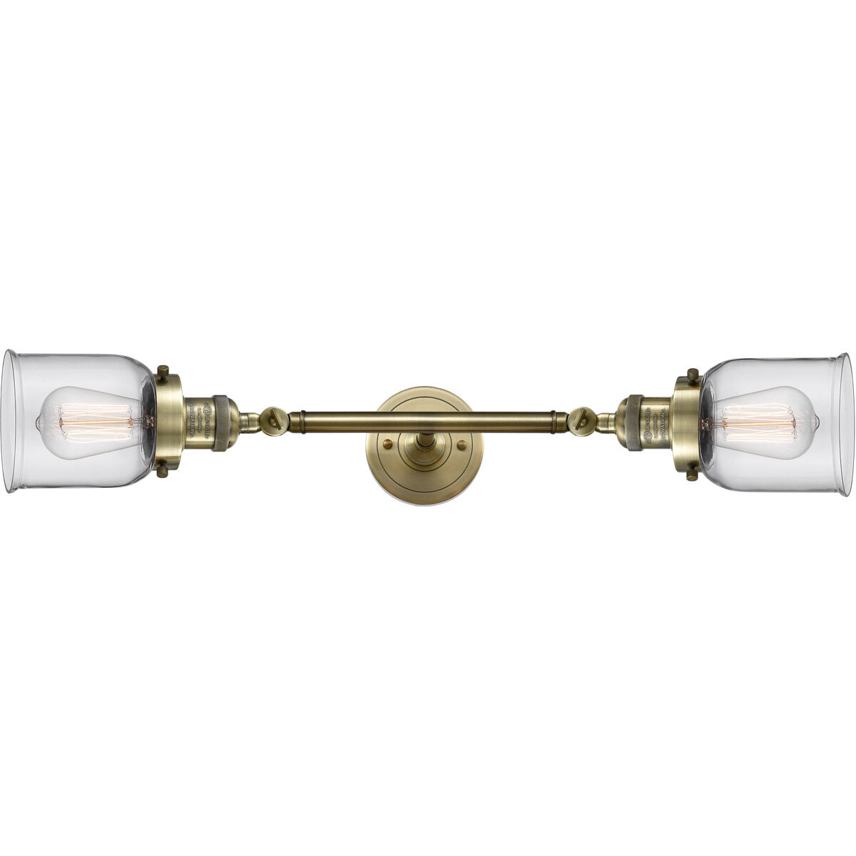 Franklin Restoration Small Bell 2 Light 16 inch Antique Brass Bath Vanity Light Wall Light in Incandescent, Clear Glass, Franklin Restoration