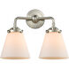 Nouveau Small Cone 2 Light 14 inch Brushed Satin Nickel Bath Vanity Light Wall Light in Matte White Glass, Nouveau