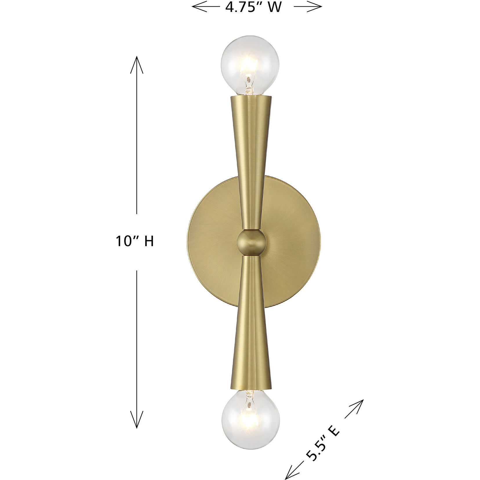Contemporary 2 Light 4.75 inch Natural Brass Wall Sconce Wall Light