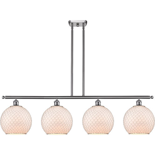 Ballston Large Farmhouse Chicken Wire 4 Light 48 inch Brushed Satin Nickel Island Light Ceiling Light in White Glass with Nickel Wire, Ballston