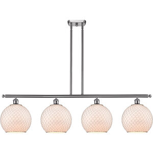 Ballston Large Farmhouse Chicken Wire LED 48 inch Brushed Satin Nickel Island Light Ceiling Light in White Glass with Nickel Wire, Ballston