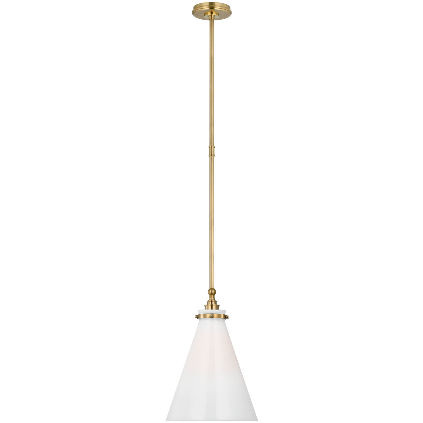 Chapman & Myers Parkington LED 11 inch Antique-Burnished Brass Conical Pendant Ceiling Light in White Glass