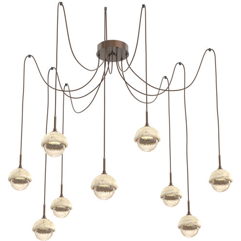 Cabochon LED 14.1 inch Burnished Bronze with Travertine Stone Swag Multi-Pendant Ceiling Light in 3000K LED, Amber