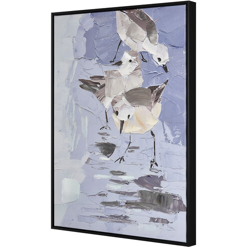 Seagull Abstract Blue with Gray and Black Framed Wall Art