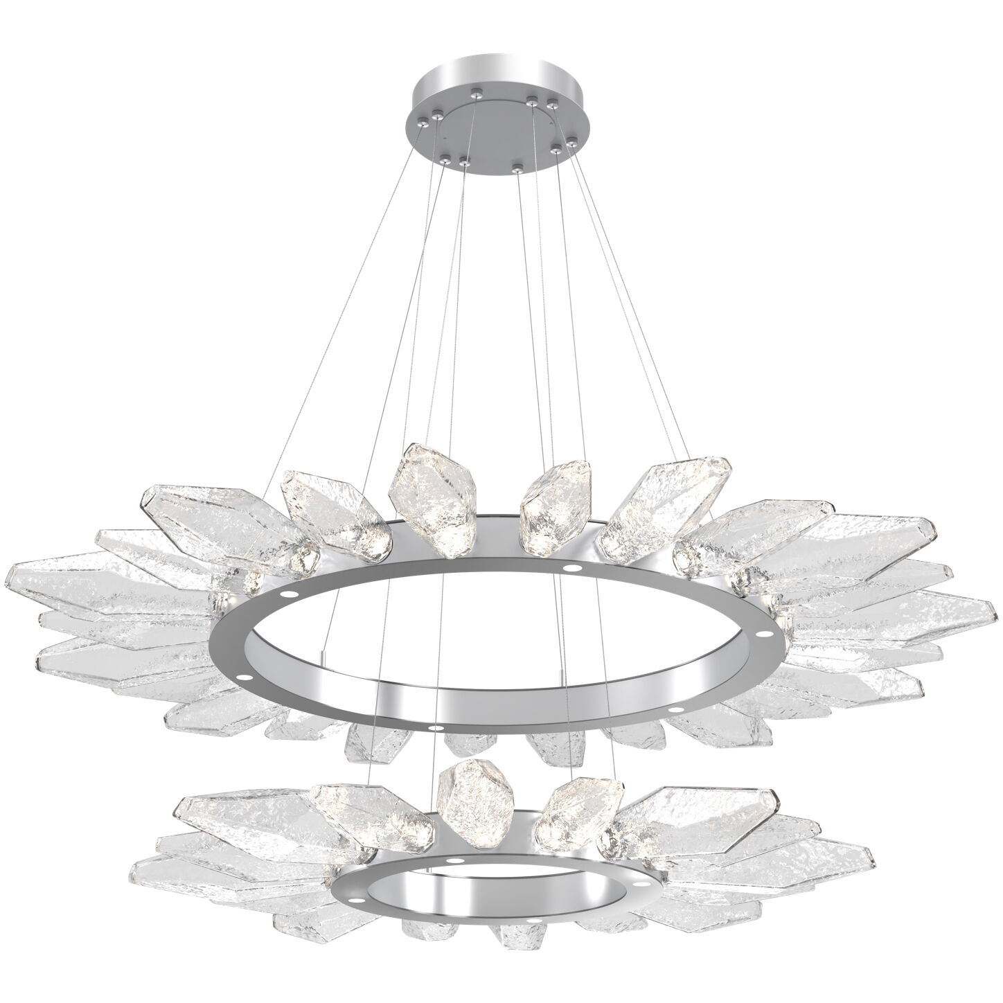 Rock Crystal LED Classic Silver Chandelier Ceiling Light, Radial Ring Two Tier