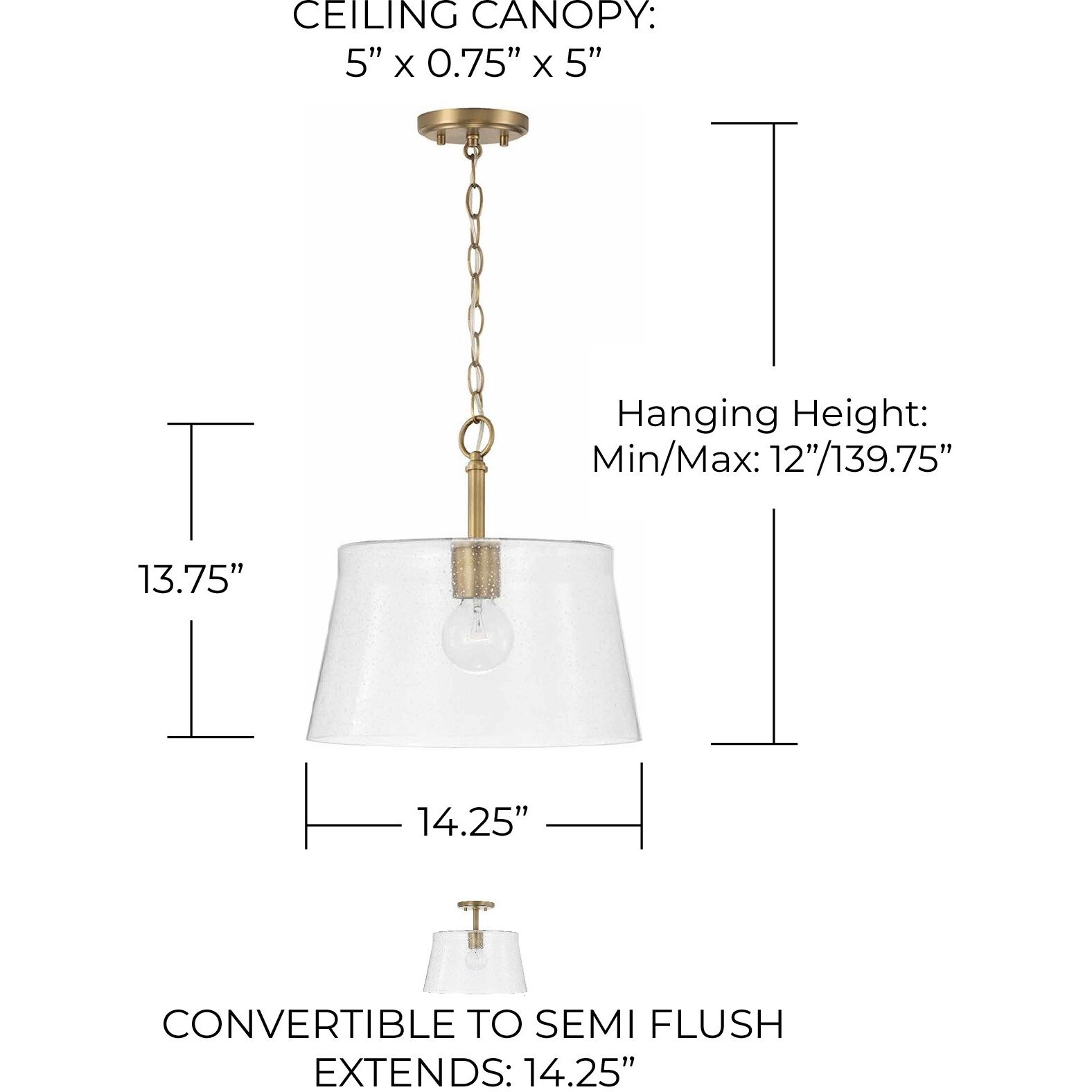 Baker 1 Light 14.25 inch Aged Brass Pendant Ceiling Light, Convertible Dual Mount