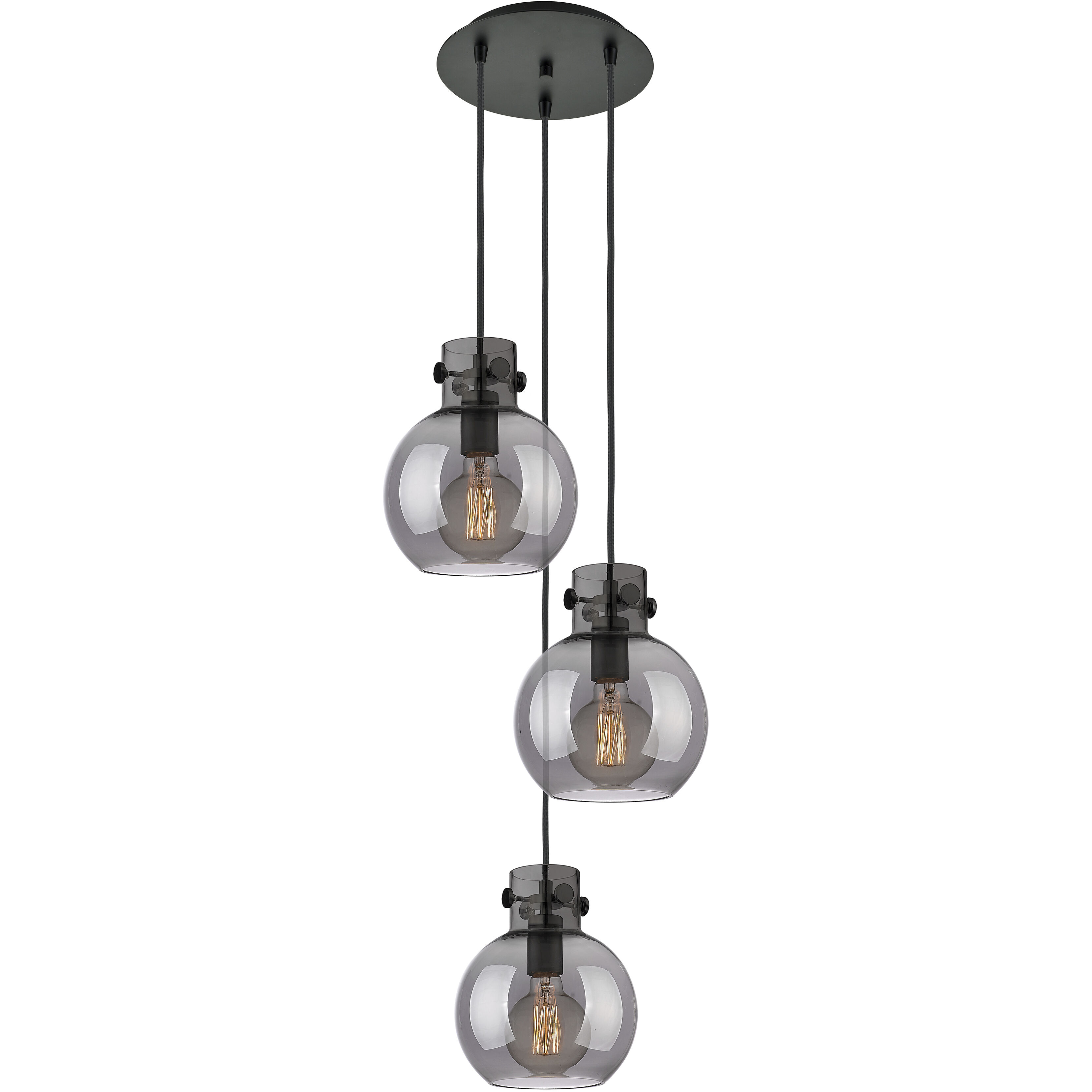 Newton Sphere 3 Light 15.5 inch Matte Black Multi Pendant Ceiling Light in Light Smoke Glass