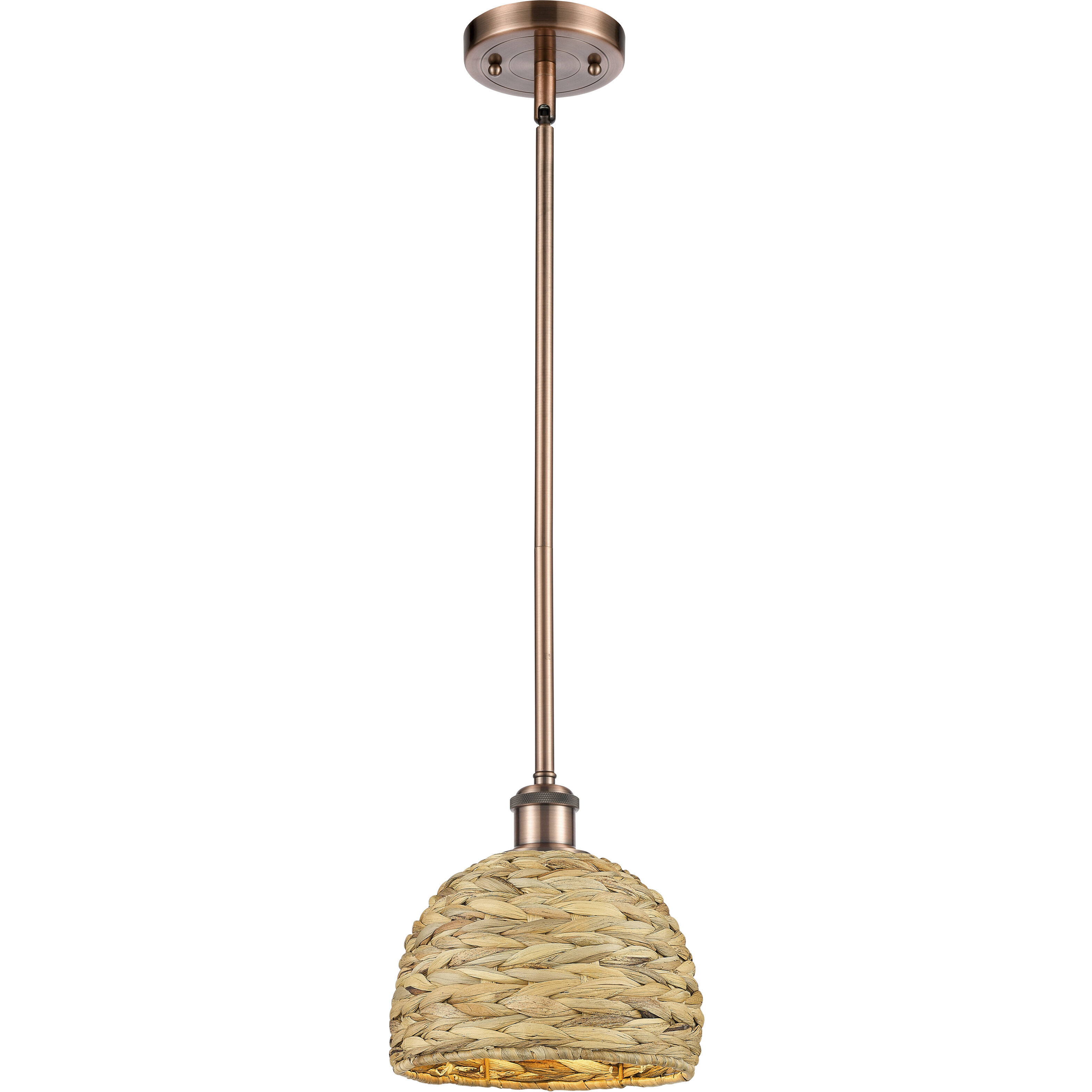 Woven Rattan 1 Light 8 inch Antique Copper Pendant Ceiling Light