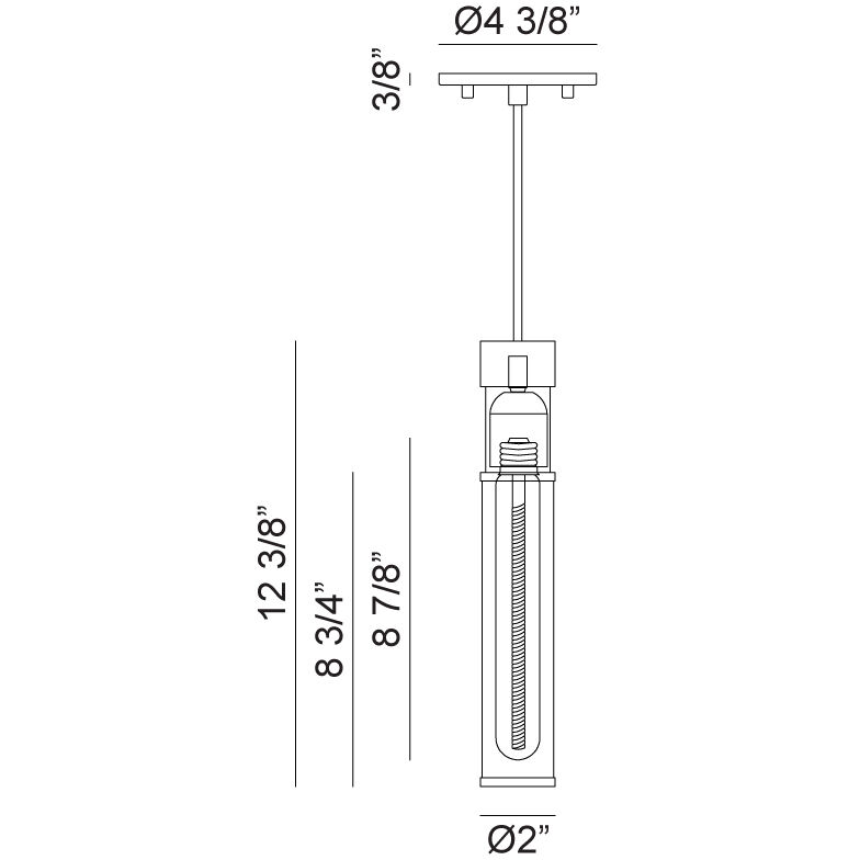 Tubo 1 Light 2 inch Matte Black and Chrome Pendant Ceiling Light