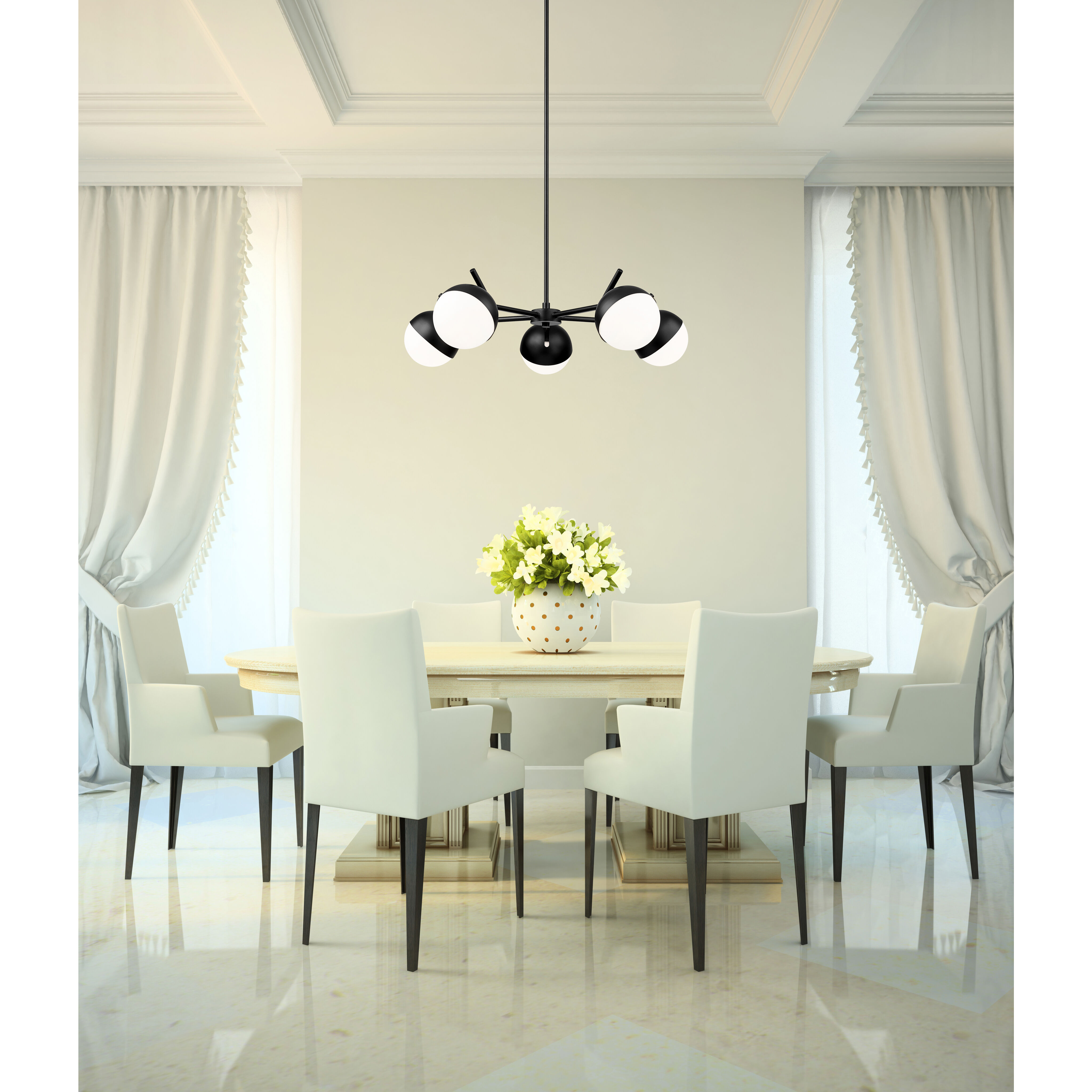 Realm Sphere 5 Light 32 inch Matte Black Chandelier Ceiling Light
