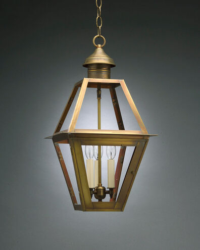 Boston 3 Light 12 inch Dark Antique Brass Hanging Lantern Ceiling Light in Frosted Glass