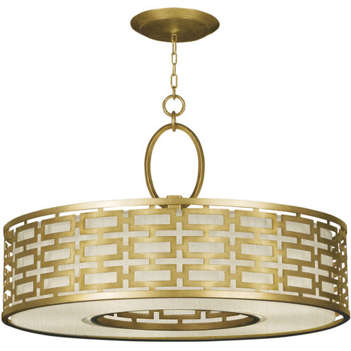 Allegretto 5 Light 40 inch Gold Leaf Pendant Ceiling Light in Champagne Fabric