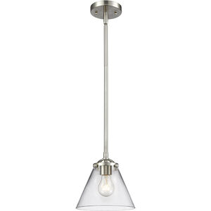 Nouveau Large Cone 1 Light 8 inch Brushed Satin Nickel Mini Pendant Ceiling Light in Clear Glass, Nouveau
