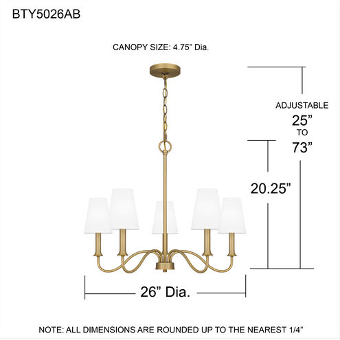 Beatty 5 Light 26 inch Aged Brass Chandelier Ceiling Light