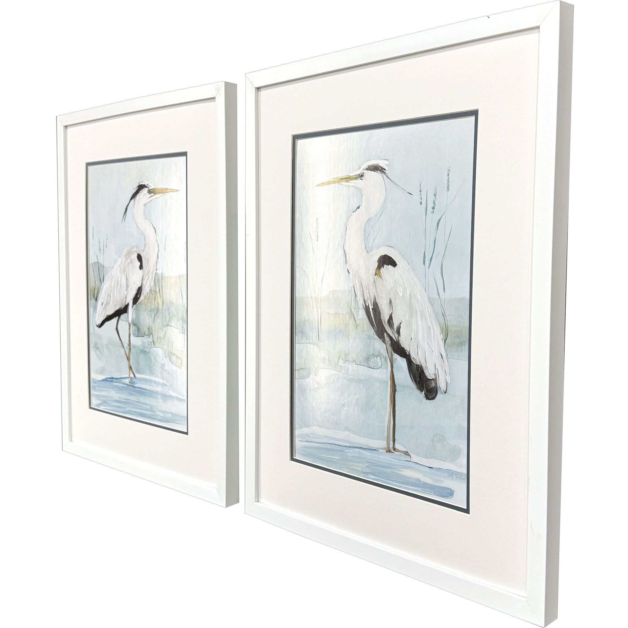 Heron on Blue Blue and White and Neutral and Multi Framed Art, Propac