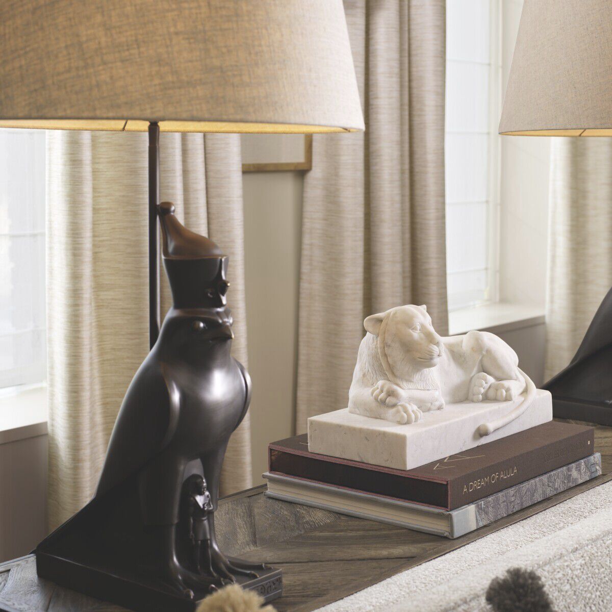 Horus 35.43 inch 40 watt Copper Bronze Table Lamp Portable Light in Linen Shade