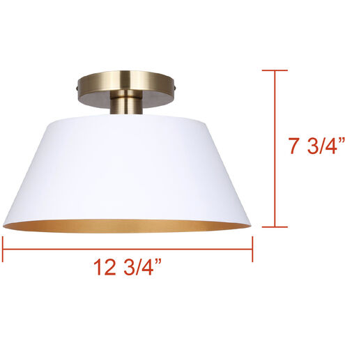 Daxton 1 Light 12.75 inch Matte White and Gold Semi-Flush Mount Ceiling Light