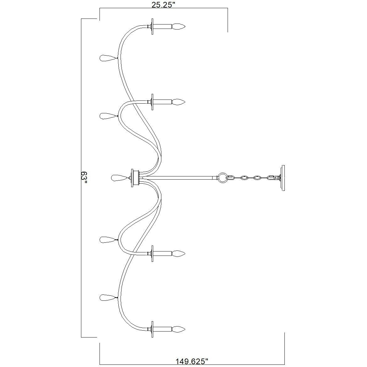Toussant 6 Light 63 inch Mondern Gold Chandelier Ceiling Light in Modern Gold
