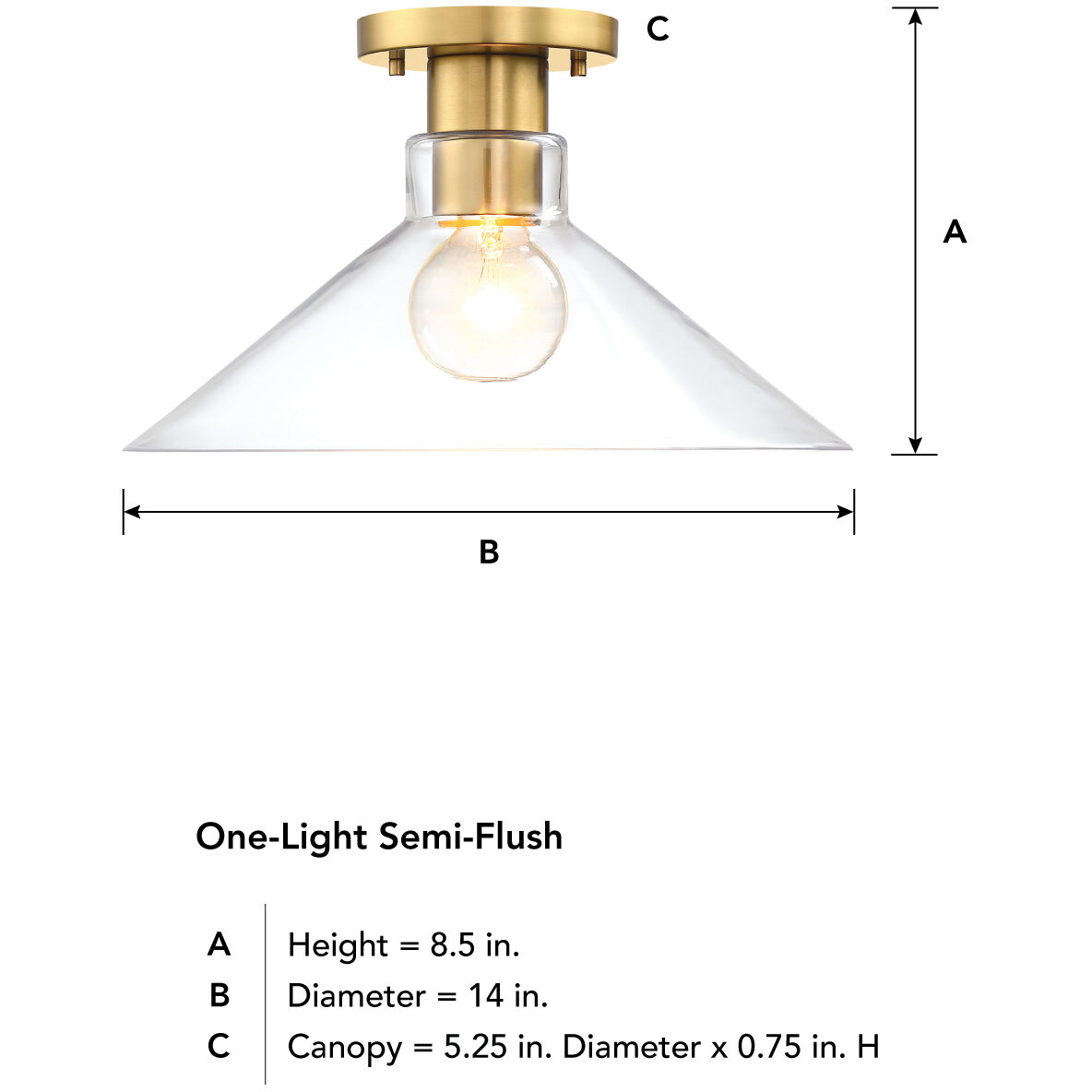 Leena 1 Light 14 inch Brushed Gold Semi Flush Mount Ceiling Light