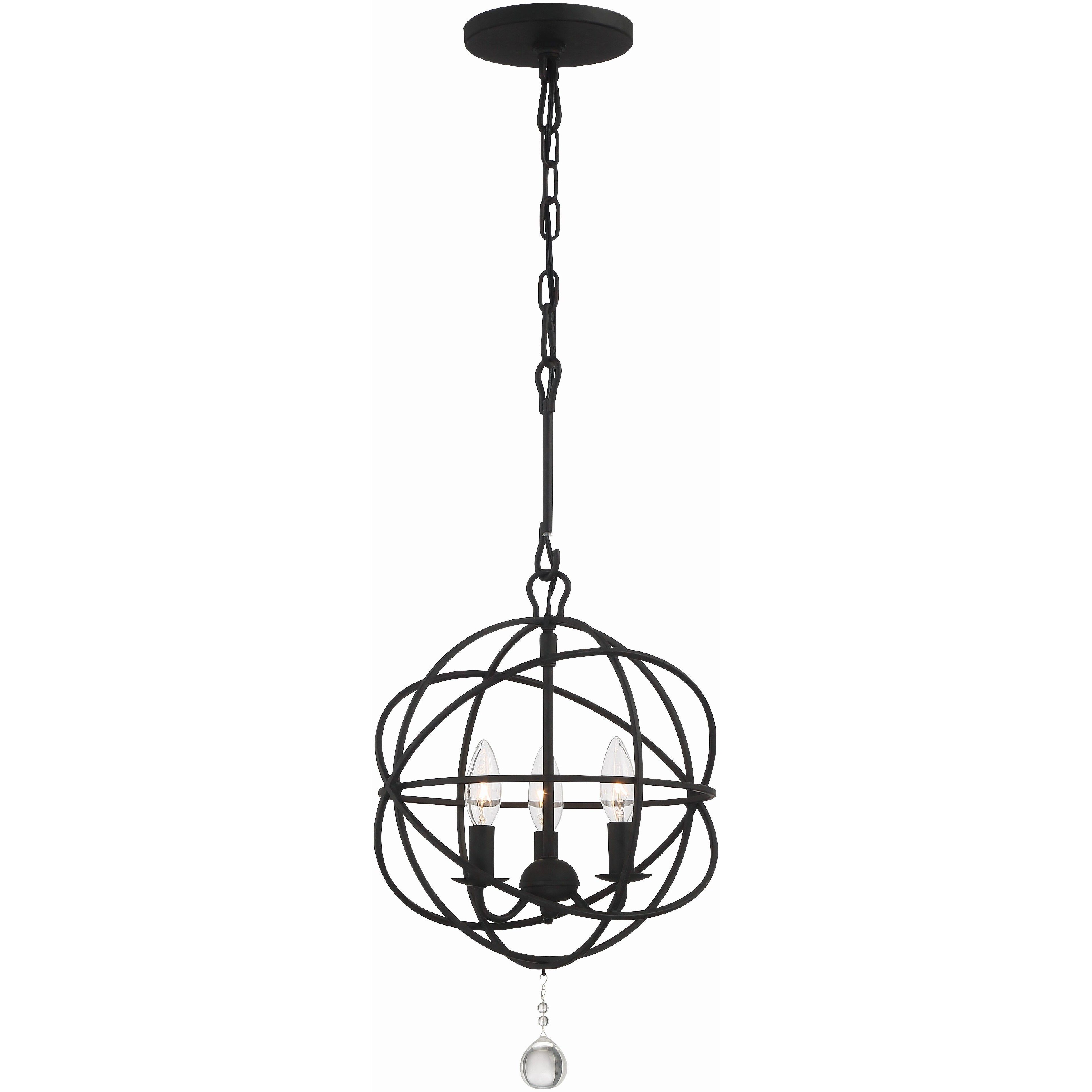Solaris 3 Light 12.5 inch Black Mini Chandelier Ceiling Light