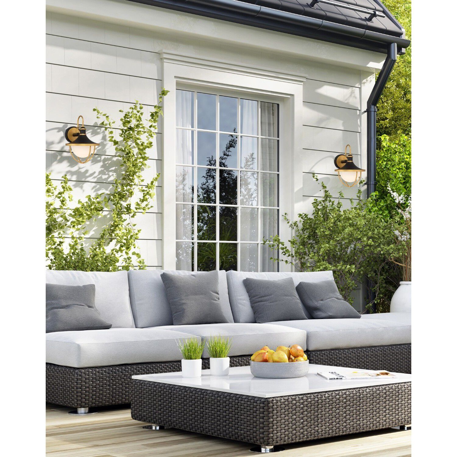 Atlas 1 Light 13.5 inch Matte Black and Textured Gold Outdoor Sconce