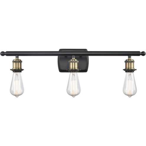 Ballston Bare Bulb 3 Light 26 inch Black Antique Brass Bath Vanity Light Wall Light, Ballston