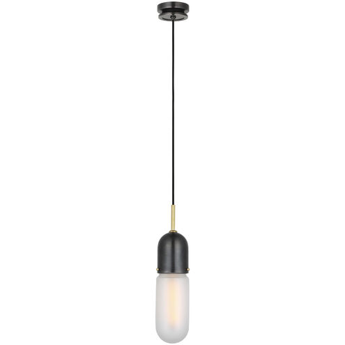 Thomas O'Brien Junio LED 4 inch Bronze and Brass Pendant Ceiling Light in Frosted Glass, Bronze and Hand-Rubbed Antique Brass