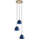 Caterina 3 Light 15.75 inch Blue and Gold Triple Pendant Ceiling Light