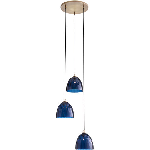 Caterina 3 Light 15.75 inch Blue and Gold Triple Pendant Ceiling Light
