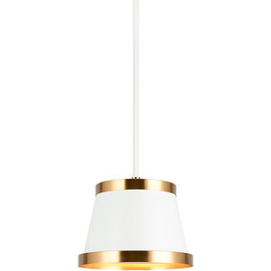 Caske 1 Light 11 inch White Pendant Ceiling Light in White and Aged Gold Brass