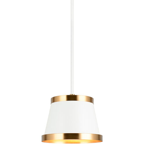 Caske 1 Light 8.38 inch White Pendant Ceiling Light in White and Aged Gold Brass
