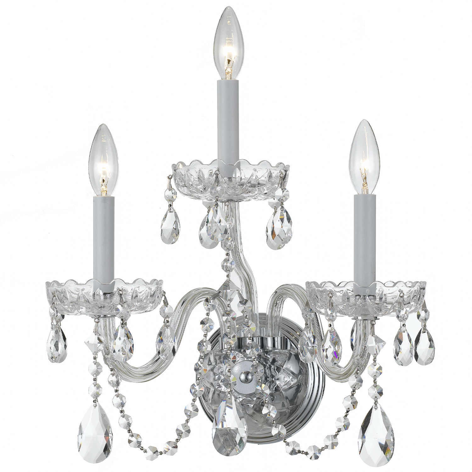 Traditional Crystal Sconce Wall Light in Clear Hand Cut, Polished Chrome