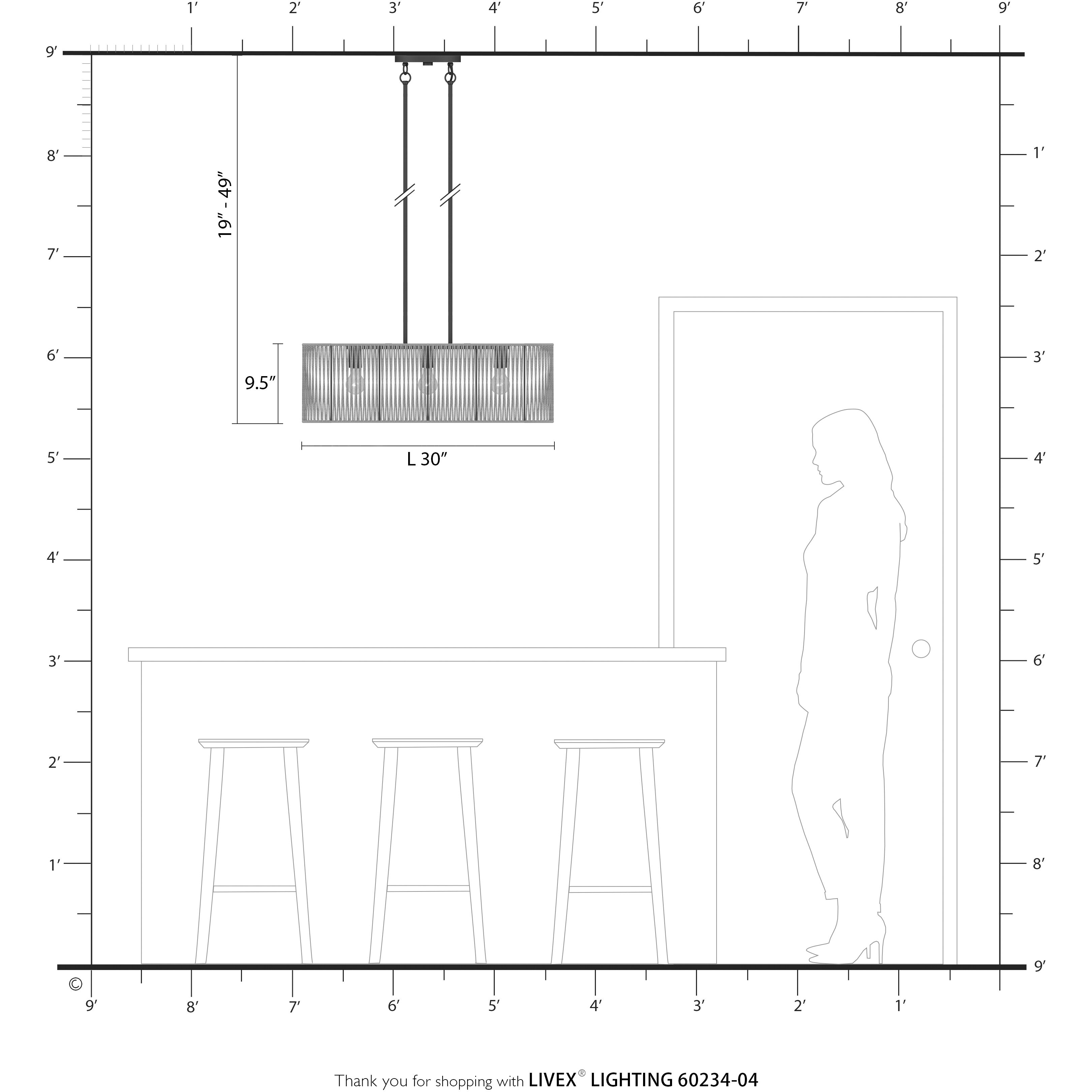 Acordia 3 Light 30 inch Black Linear Chandelier Ceiling Light, Medium