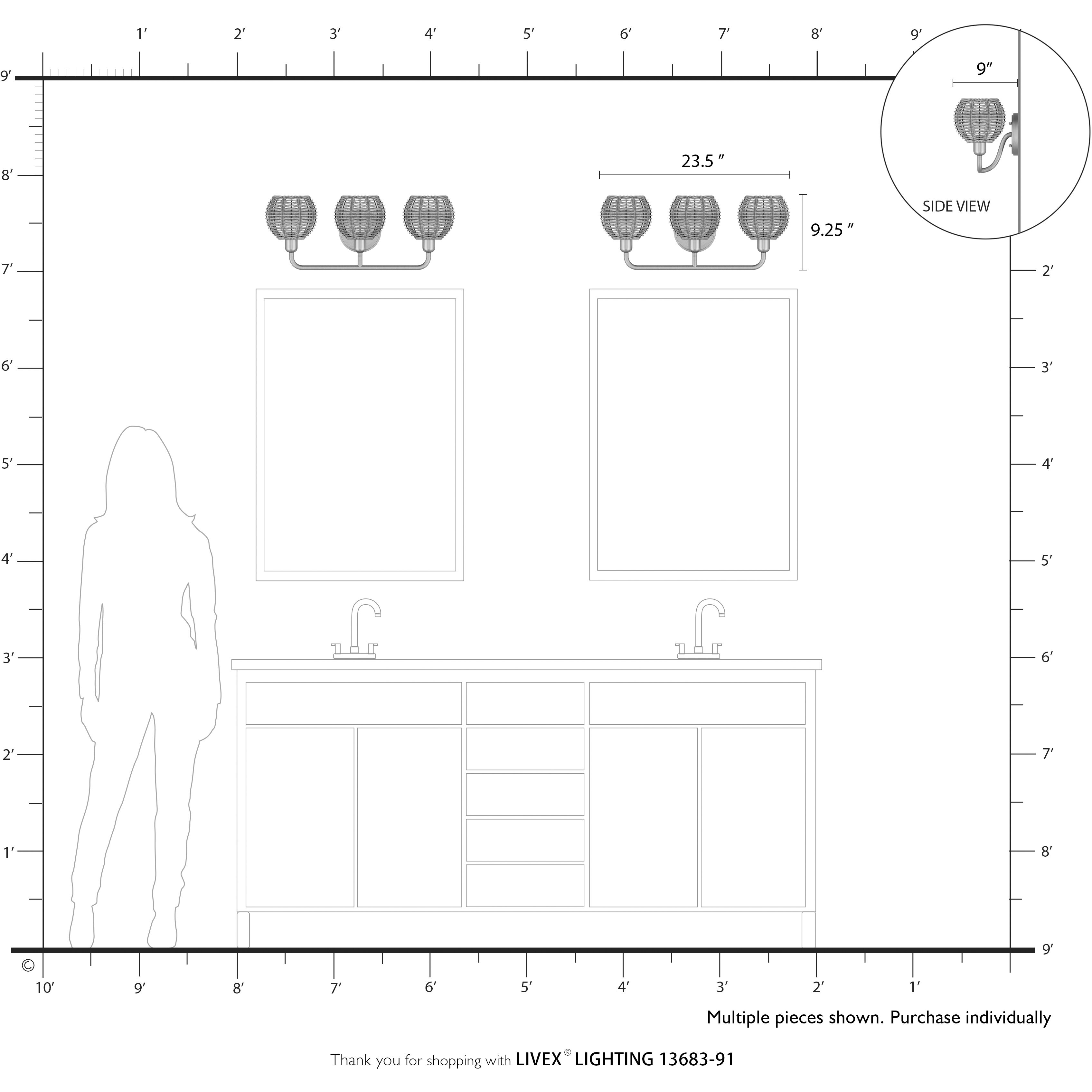 Summervine 3 Light 23.5 inch Brushed Nickel Vanity Wall Sconce Wall Light