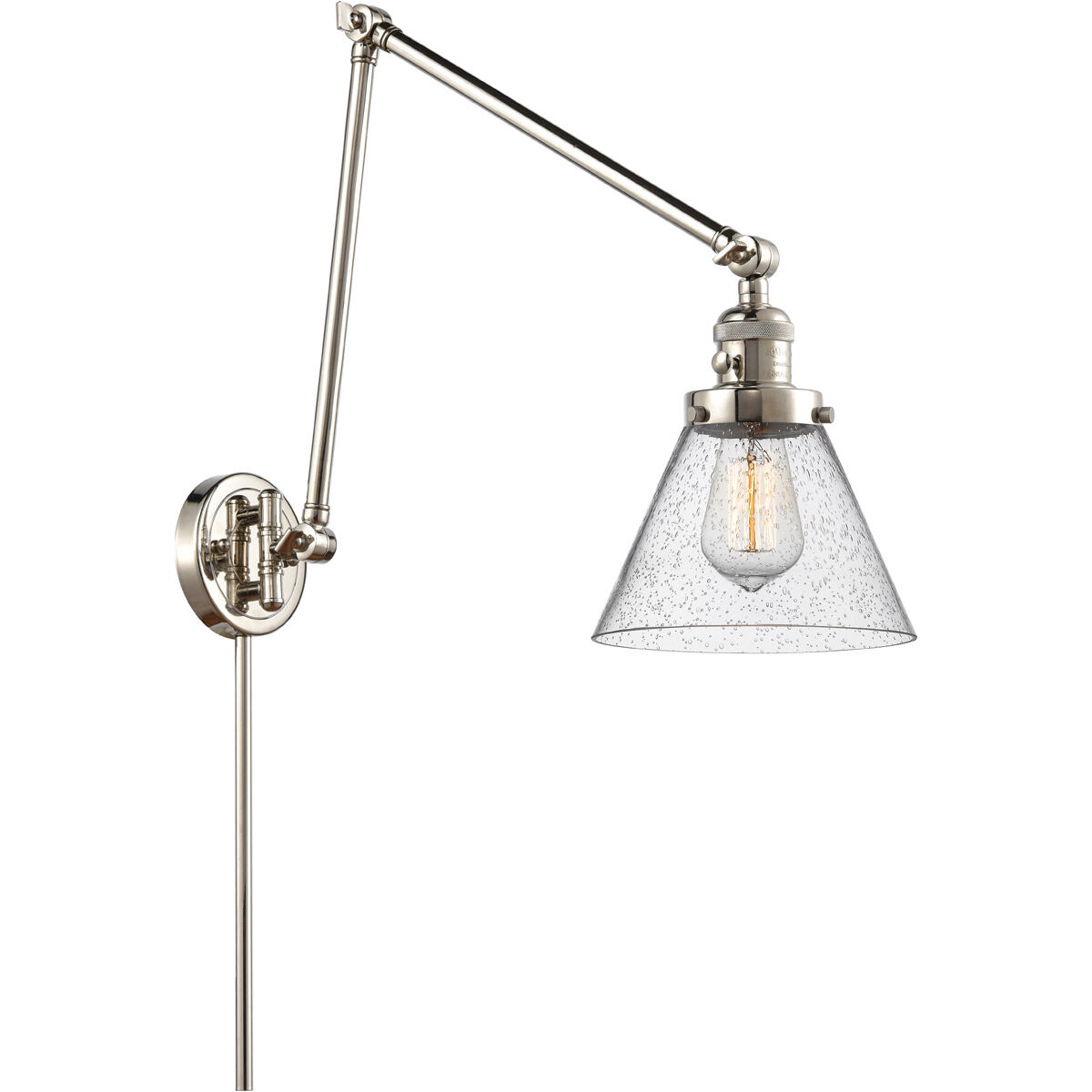 Large Cone 30 inch 3.50 watt Polished Nickel Swing Arm Wall Light, Franklin Restoration
